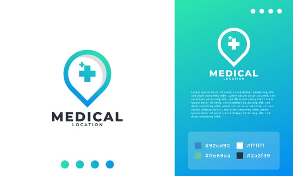 Medical Location Logo Design Vector,  Plus Icon with Pin Map Logo Combination. Suitable for Business and Medical Icon vector