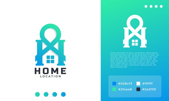 Home Location. Letter H for Home with Pin Map Bold Style Logo Design Template Element vector