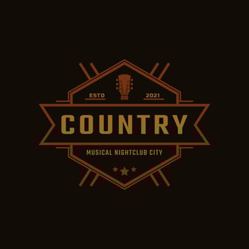 Classic Vintage Retro Label Badge for Country Guitar Music Western Saloon Bar Cowboy Logo Design Template vector