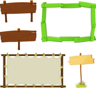Set of wooden sign banner vector