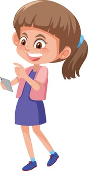 Cute girl looking at mobile phone vector