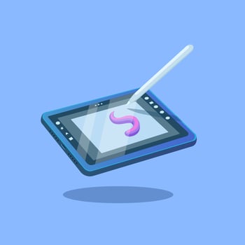 Drawing Tablet with stylus. artist and student gadget for work or education technology cartoon vector