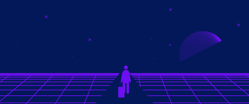 Businessman Start and Steps into Future Door. Moving Forward to New Technology, Blockchain and the Next Layer of the Internet Concepts. Futuristic Tone vector