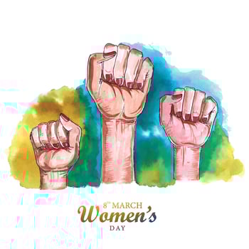 Beautiful lady hands showing power in happy womens day card for watercolor design vector