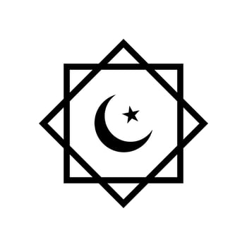 Rub el Hizb. Islamic star and crescent. Half-moon inside the octagon. Muslim symbol. Islam symbol, octagon with crescent and star. Design for islamic festival, holyday vector