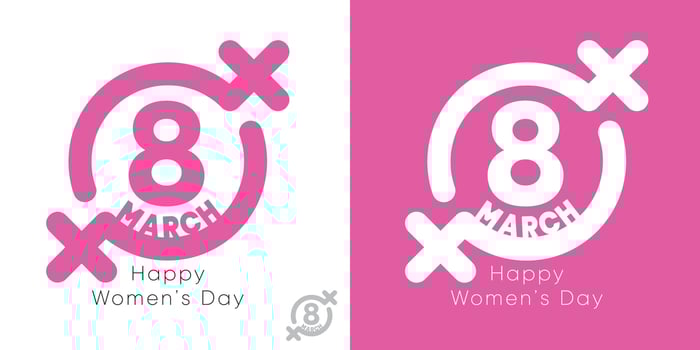 8 March Happy Women's Day logo design. Woman icon. 8 March International Women's Day logo-label design on white and pink background. The number 8 inside the icon. Clear logo-label design. vector