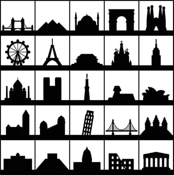 Outline simplicity silhouette of world's landmark front elevation view. vector