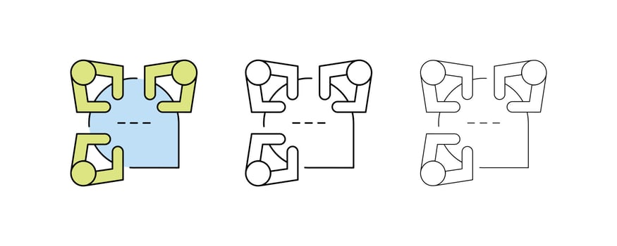 Teamwork Related Vector Line Icons Different thickness and colorful icon. Speech bubble table style, meeting around the table. Website and logo design. Editable Stroke. Modern line art icon set.