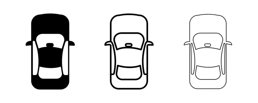 Vehicle drawing in top view. Editable line icon. Simple vector illustration of a car icon top view. Sedan silhouette on white background.