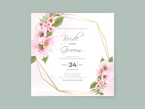 Beautiful soft pink sakura wedding invitation card template vector