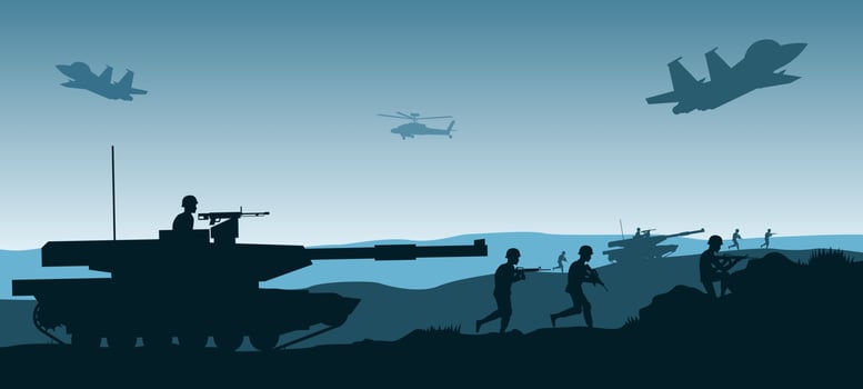 Background of war in situation of the battle with silhouette design vector