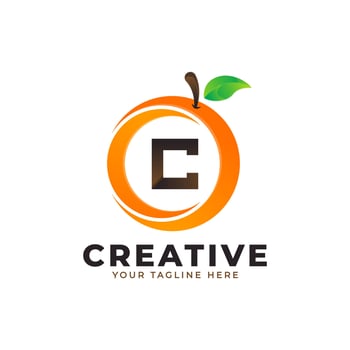 Letter C logo in fresh Orange Fruit with Modern Style. Brand Identity Logos Designs Vector Illustration Template