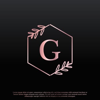 Elegant G Letter Hexagon Floral Logo with Creative Elegant Leaf Monogram Branch Line and Pink Black Color. Usable for Business, Fashion, Cosmetics, Spa, Science, Medical and Nature Logos. vector