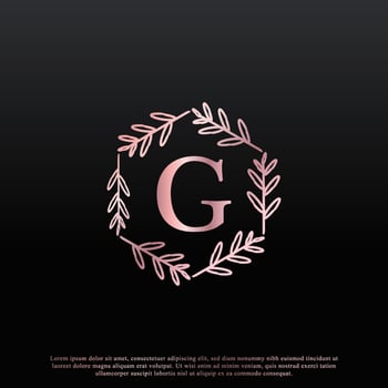 Elegant G Letter Hexagon Floral Logo with Creative Elegant Leaf Monogram Branch Line and Pink Black Color. Usable for Business, Fashion, Cosmetics, Spa, Science, Medical and Nature Logos. vector