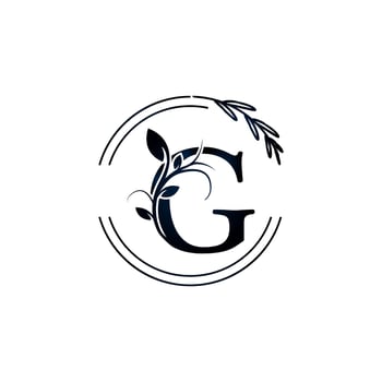 Initial Letter G Botanical Flowers with lettering circle hand drawn. Suitable for natural, eco, jewelry, fashion, personal or corporate branding. vector