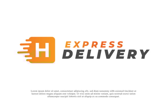 Creative Initial Letter H Logo. Orange Shape H Letter with Fast Shipping Delivery Truck Icon. Usable for Business and Branding Logos. Flat Vector Logo Design Ideas Template Element