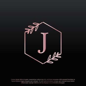 Elegant J Letter Hexagon Floral Logo with Creative Elegant Leaf Monogram Branch Line and Pink Black Color. Usable for Business, Fashion, Cosmetics, Spa, Science, Medical and Nature Logos. vector