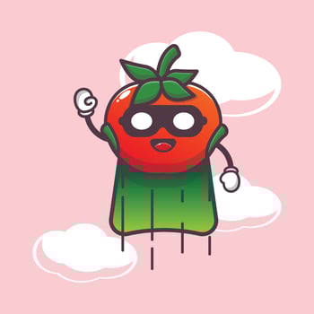cute super tomato cartoon character illustration vector