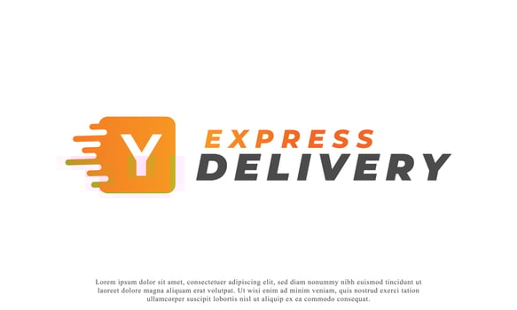 Creative Initial Letter Y Logo. Orange Shape Y Letter with Fast Shipping Delivery Truck Icon. Usable for Business and Branding Logos. Flat Vector Logo Design Ideas Template Element