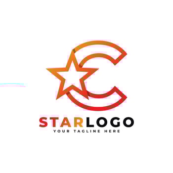 Letter C star logo Linear Style, Orange Color. Usable for Winner, Award and Premium Logos. vector