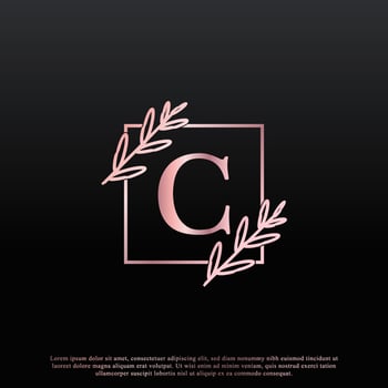 Elegant C Letter Square Floral Logo with Creative Elegant Leaf Monogram Branch Line and Pink Black Color. Usable for Business, Fashion, Cosmetics, Spa, Science, Medical and Nature Logos. vector