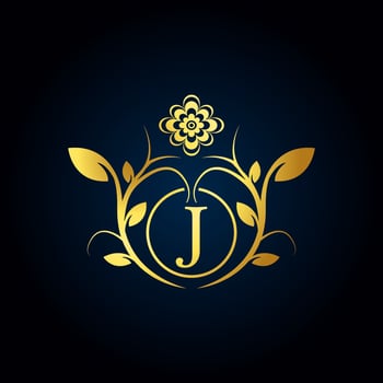 Elegant J Luxury Logo. Golden Floral Alphabet Logo with Flowers Leaves. Perfect for Fashion, Jewelry, Beauty Salon, Cosmetics, Spa, Boutique, Wedding, Letter Stamp, Hotel and Restaurant Logo. vector
