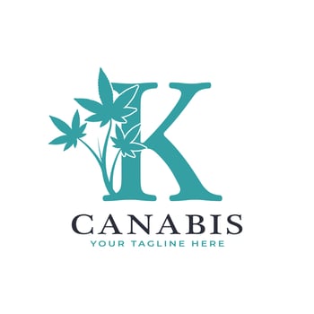 Letter K Green Canabis Logo Alphabet With Medical Marijuana Leaf. Usable for Business, Science, Healthcare, Medical and Nature Logos. vector