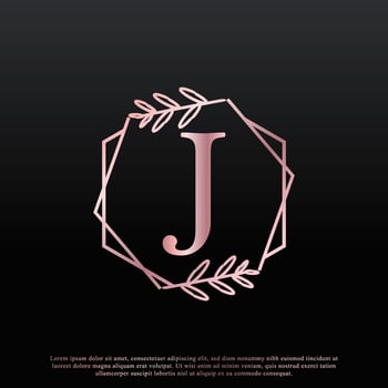 Elegant J Letter Hexagon Floral Logo with Creative Elegant Leaf Monogram Branch Line and Pink Black Color. Usable for Business, Fashion, Cosmetics, Spa, Science, Medical and Nature Logos. vector