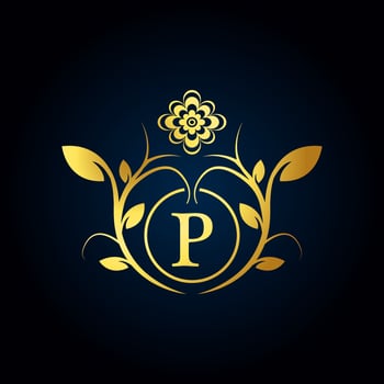 Elegant P Luxury Logo. Golden Floral Alphabet Logo with Flowers Leaves. Perfect for Fashion, Jewelry, Beauty Salon, Cosmetics, Spa, Boutique, Wedding, Letter Stamp, Hotel and Restaurant Logo. vector