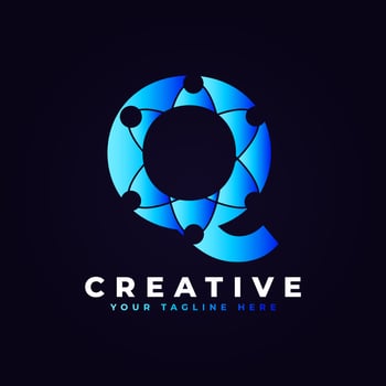 Letter Q Atom connectivity logo. Usable for Business, Science, Technology, Medical, Molecule, Network, Digital and Nature Logos. vector