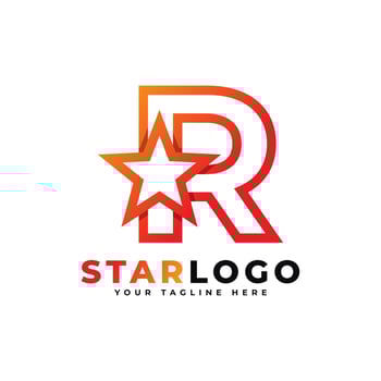 Letter R star logo Linear Style, Orange Color. Usable for Winner, Award and Premium Logos. vector
