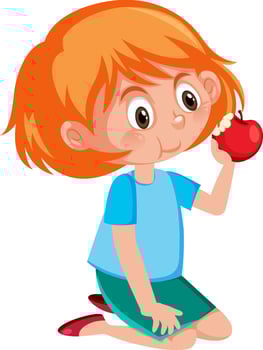 Cute girl eating red apple vector