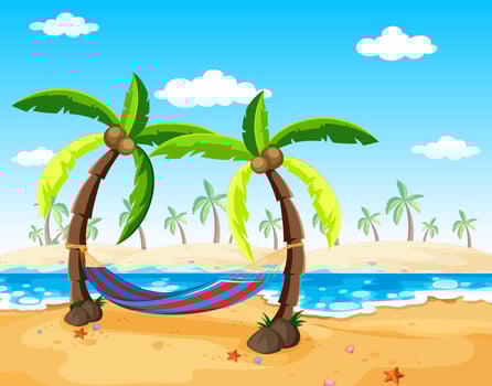 Scene with hammock on the beach vector