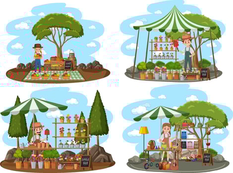 Flea market concept with set of different plant stores vector
