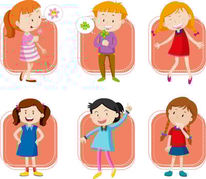 Set of Little boy and girl playing on white background vector