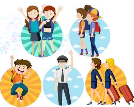 A set of Travel holiday theme man and women on white background vector