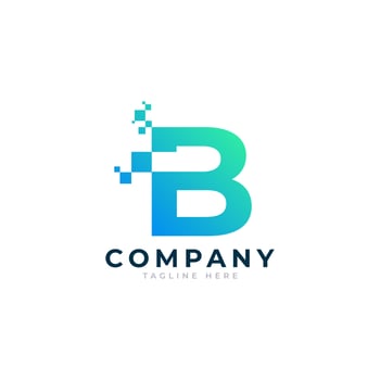 Tech Letter B Logo. Blue and Green Geometric Shape with Square Pixel Dots. Usable for Business and Technology Logos. Design Ideas Template Element. vector