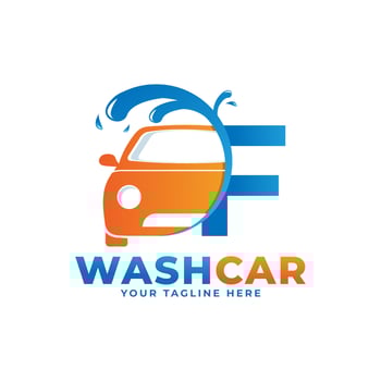 Letter F with Car Wash Logo, Cleaning Car, Washing and Service Vector Logo Design.
