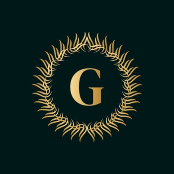 Emblem Letter G Weaving Circle Monogram Graceful Template. Simple Logo Design for Luxury Crest, Royalty, Business Card, Boutique, Hotel, Heraldic. Calligraphic Vintage Border. Vector Illustration