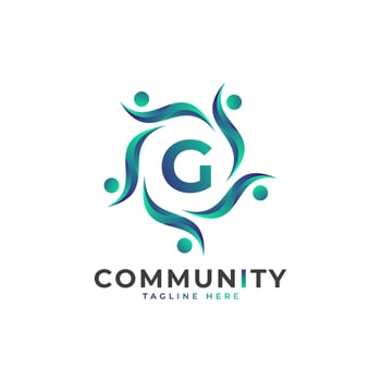 Community Initial Letter G Connecting People Logo. Colorful Geometric Shape. Flat Vector Logo Design Template Element.