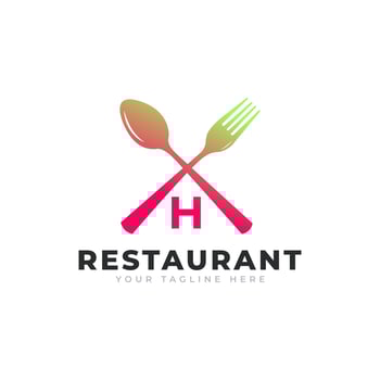 Restaurant Logo. Initial Letter H with Spoon Fork for Restaurant Logo Icon Design Template vector