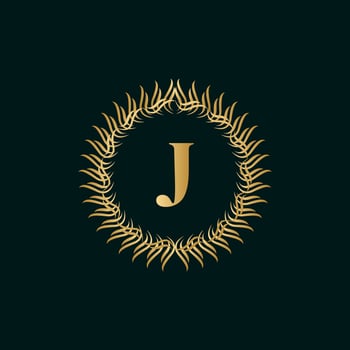 Emblem Letter J Weaving Circle Monogram Graceful Template. Simple Logo Design for Luxury Crest, Royalty, Business Card, Boutique, Hotel, Heraldic. Calligraphic Vintage Border. Vector Illustration