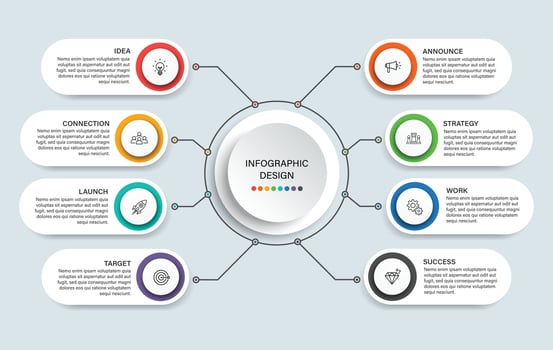 Steps business data visualization timeline process infographic template design with icons vector