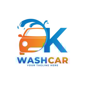 Letter K with Car Wash Logo, Cleaning Car, Washing and Service Vector Logo Design.