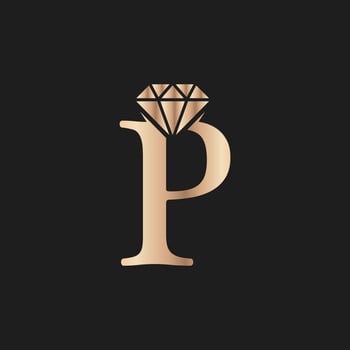 Golden Letter Luxury P with Diamond Symbol. Premium Diamond Logo Design Inspiration vector