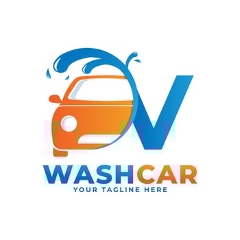 Letter V with Car Wash Logo, Cleaning Car, Washing and Service Vector Logo Design.