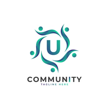 Community Initial Letter U Connecting People Logo. Colorful Geometric Shape. Flat Vector Logo Design Template Element.