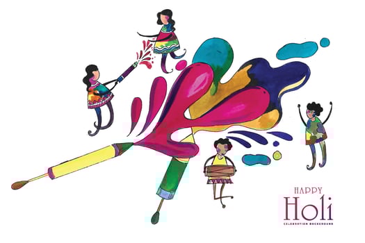Beautiful artistic pichkari for happy holi colorful card design vector
