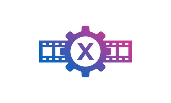 Initial Letter X Gear Cog Wheel with Reel Stripes Filmstrip for Film Movie Cinema Production Studio Logo Inspiration vector