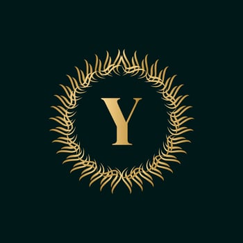 Emblem Letter Y Weaving Circle Monogram Graceful Template. Simple Logo Design for Luxury Crest, Royalty, Business Card, Boutique, Hotel, Heraldic. Calligraphic Vintage Border. Vector Illustration